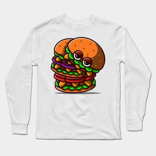 Cute and Unique Double Burger Illustration. Long Sleeve T-Shirt